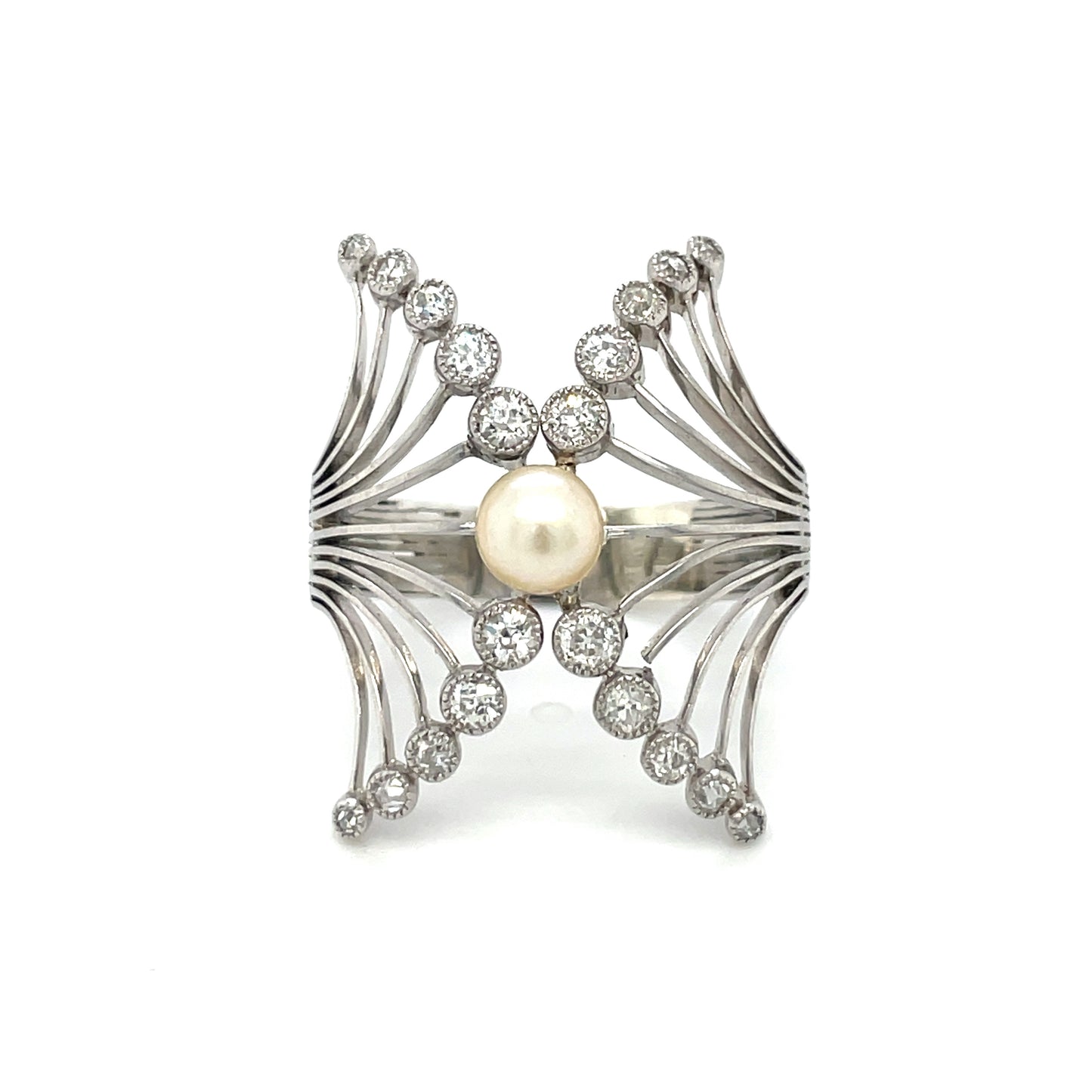 18ct White Gold Diamond And Pearl Cocktail Ring