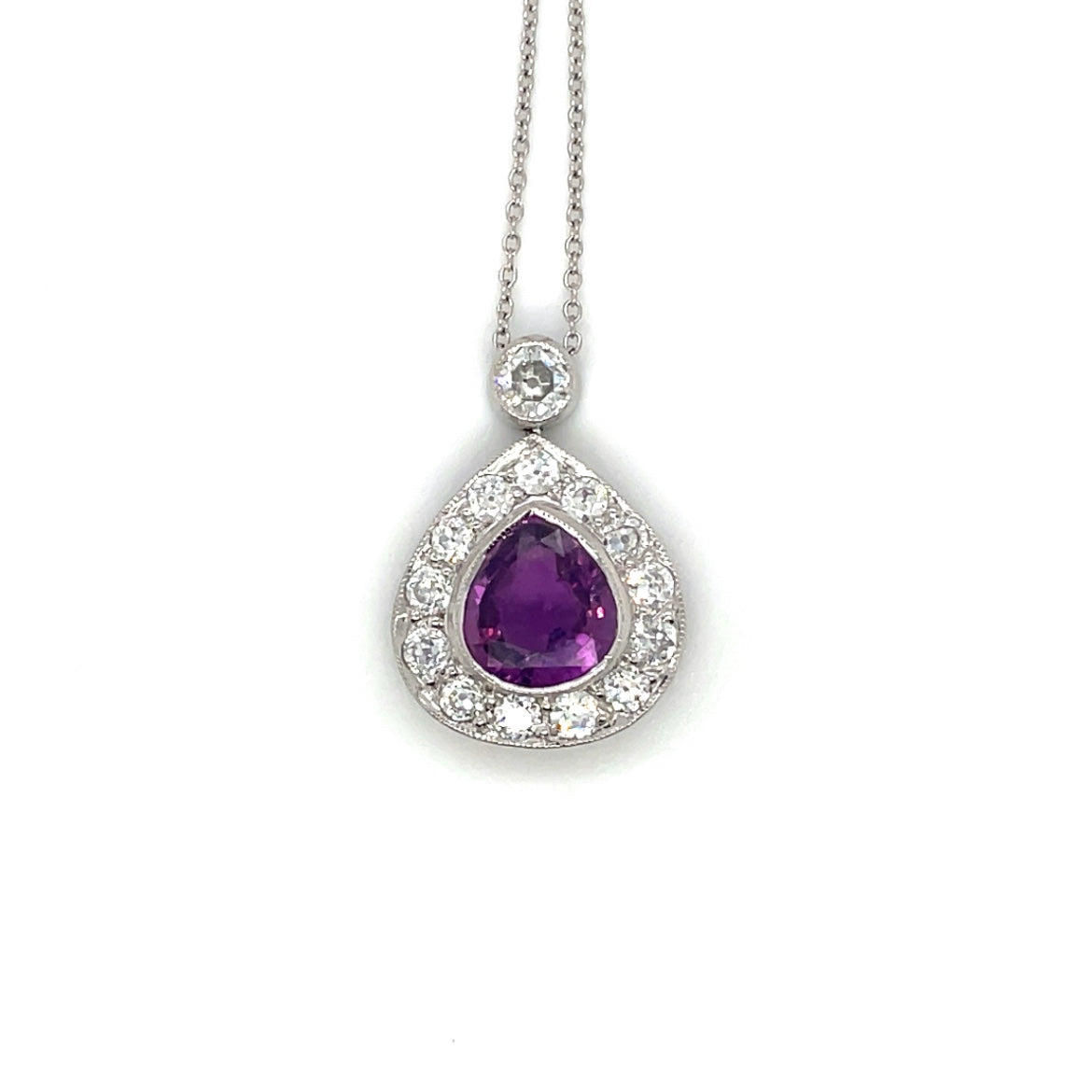 18ct White Gold Purple Sapphire & Diamond pendant