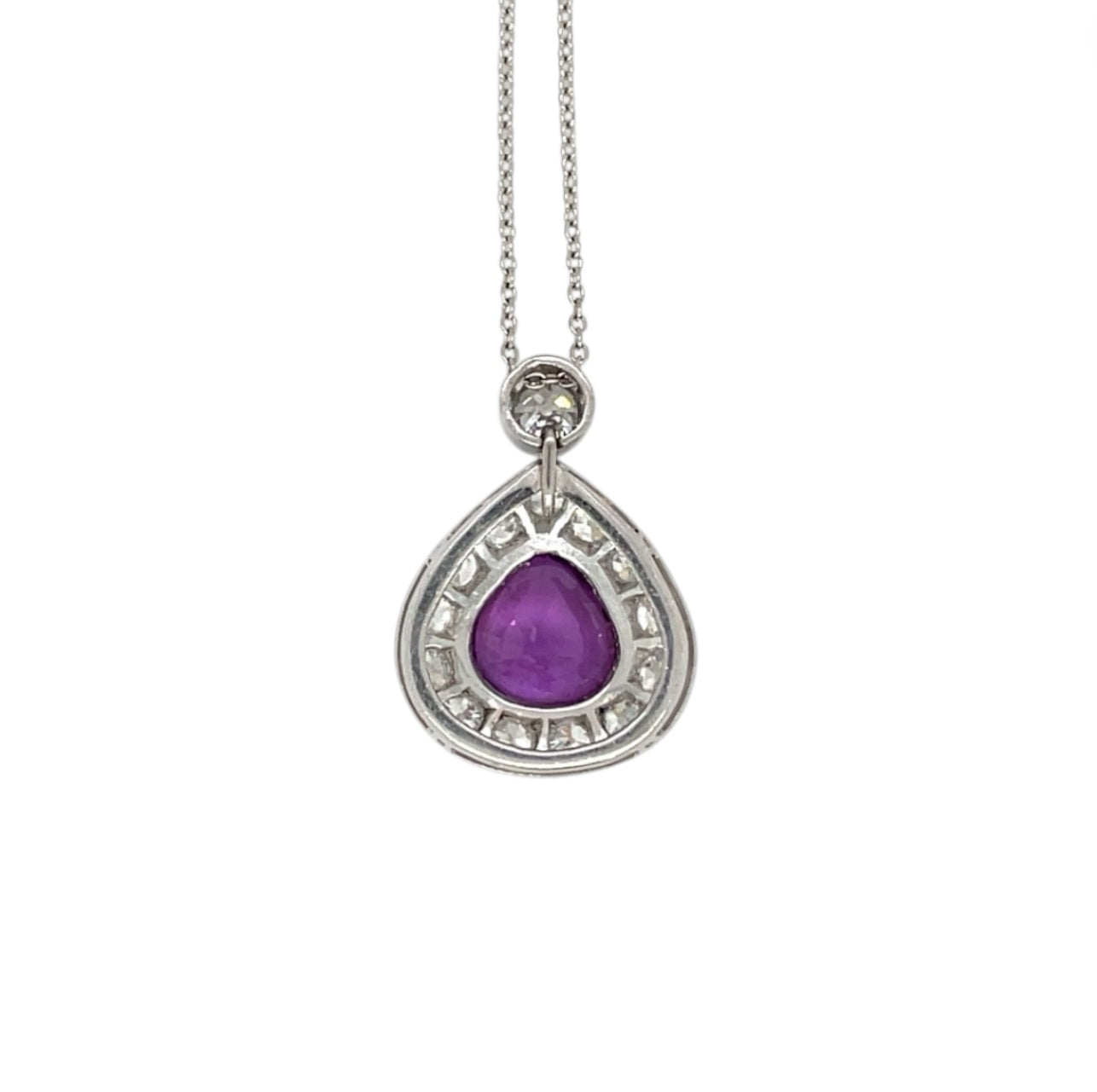 18ct White Gold Purple Sapphire & Diamond Pendant & Chain (17")