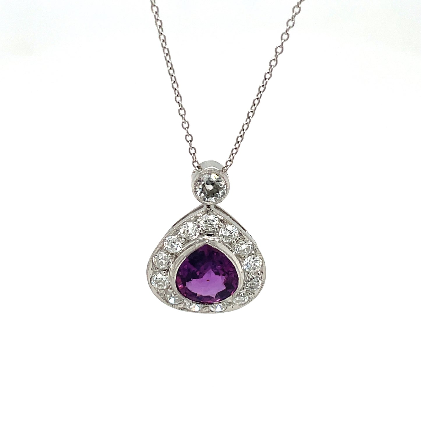 18ct White Gold Purple Sapphire & Diamond pendant