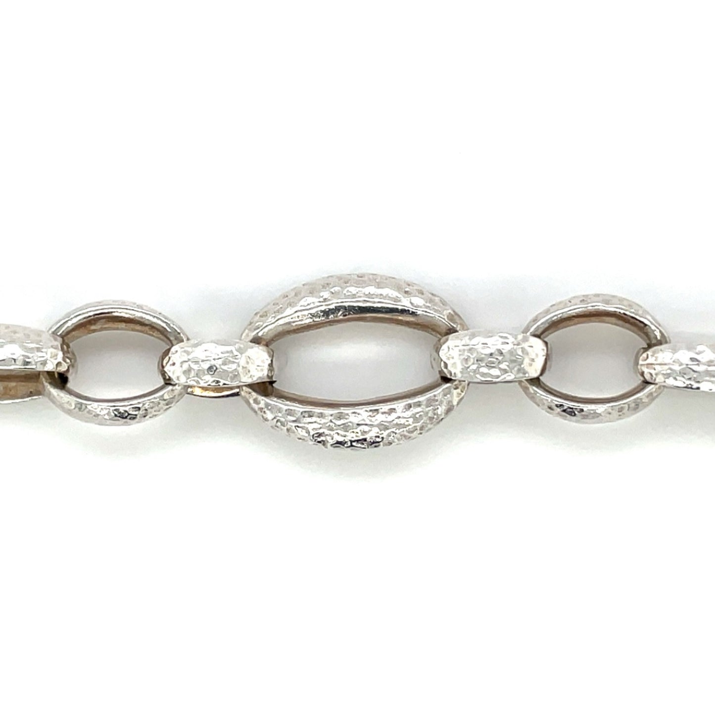 Silver Large Link Hammered Bracelet