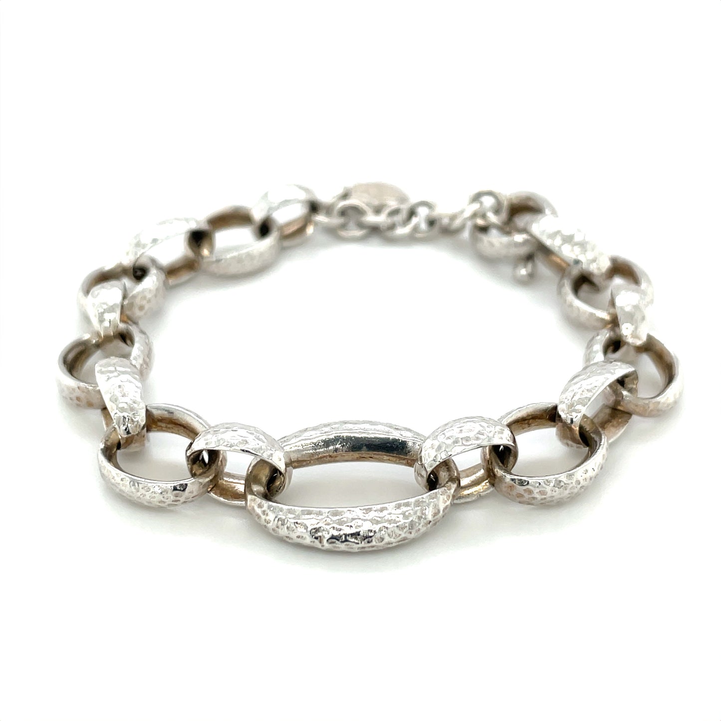 Silver Large Link Hammered Bracelet