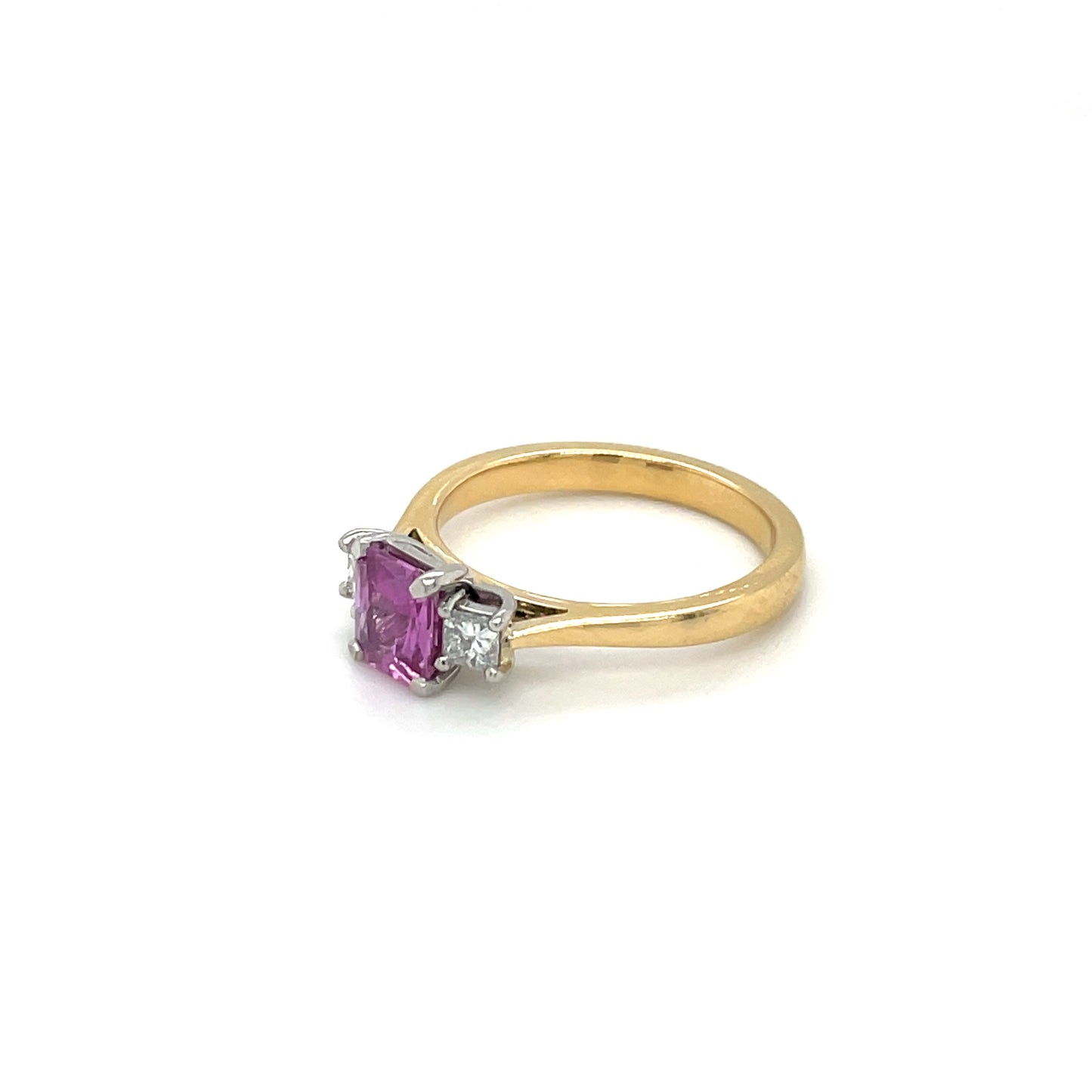 18ct Yellow Gold Pink Sapphire & Diamond Three-Stone Ring
