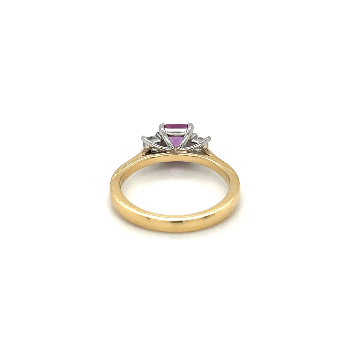 18ct Yellow Gold Pink Sapphire & Diamond Three-Stone Ring