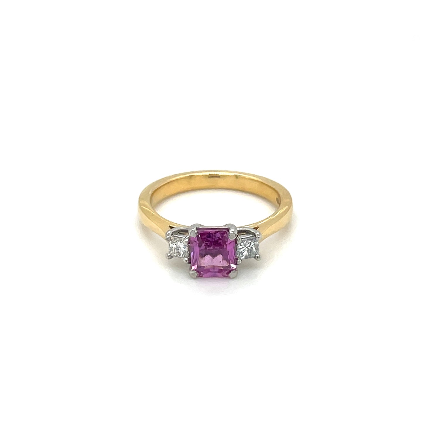 18ct Yellow Gold Pink Sapphire & Diamond Three-Stone Ring