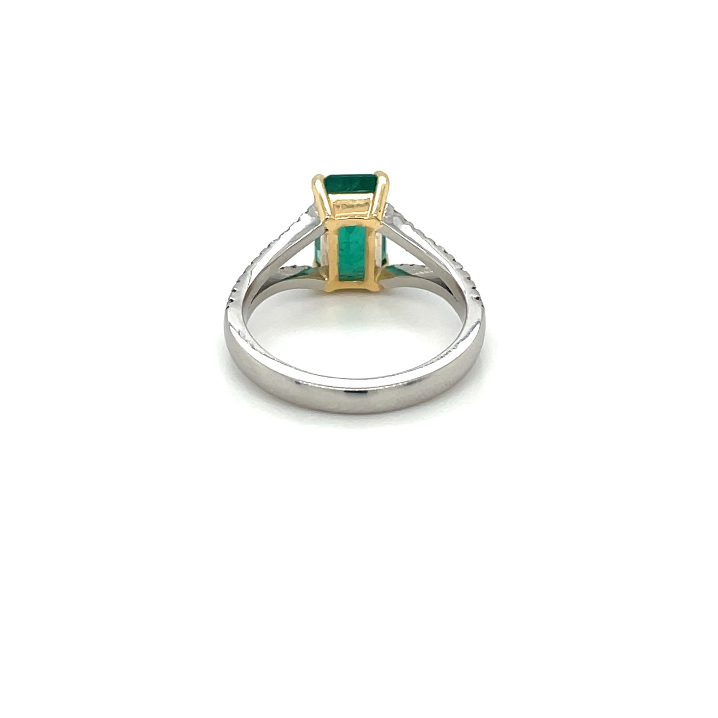 Platinum & 18ct Yellow Gold Emerald & Diamond Split Shoulder Ring