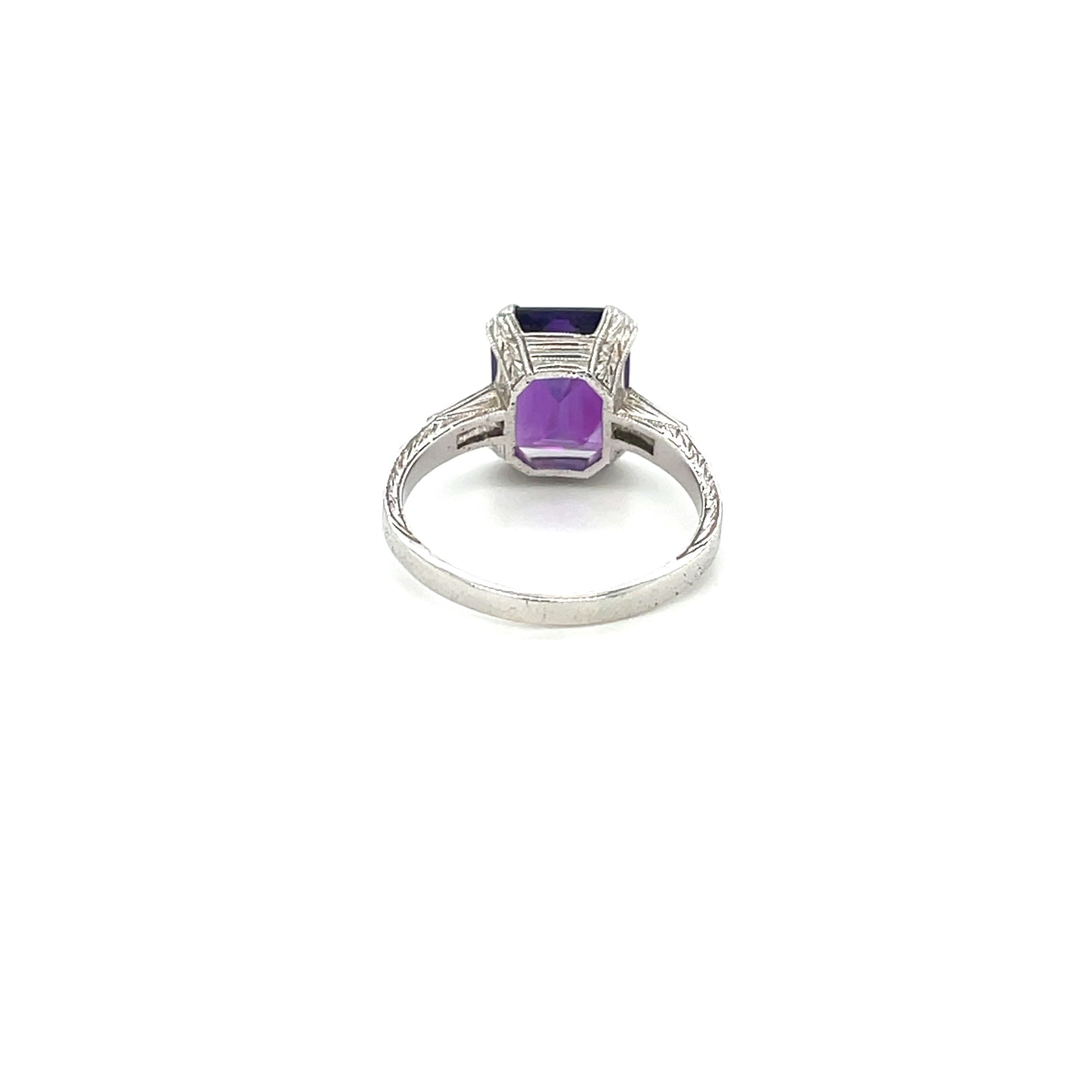 White Metal Amethyst And Diamond Ring