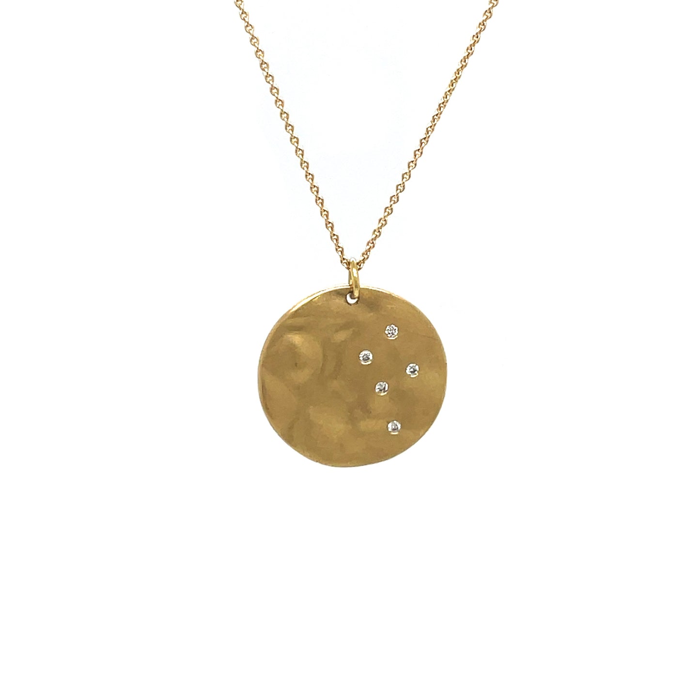 18ct Yellow Gold & Diamond Hammered Disc Pendant & Chain