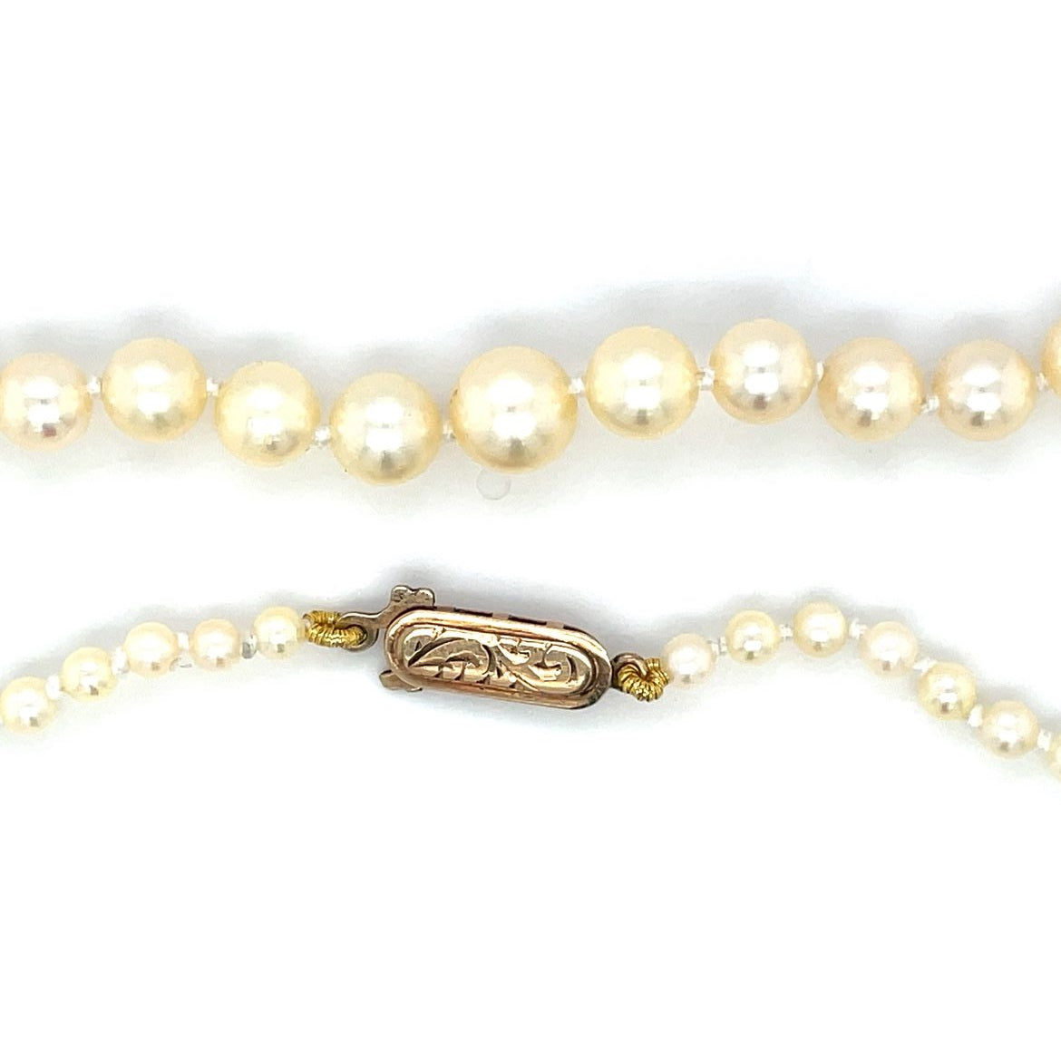 9ct Yellow Gold Graduated Pearl Necklace Strung with Knots