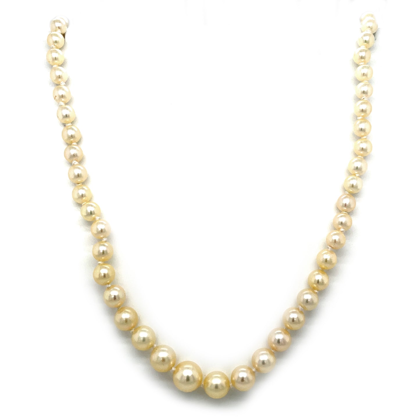 9ct Yellow Gold Graduated Pearl Necklace Strung with Knots