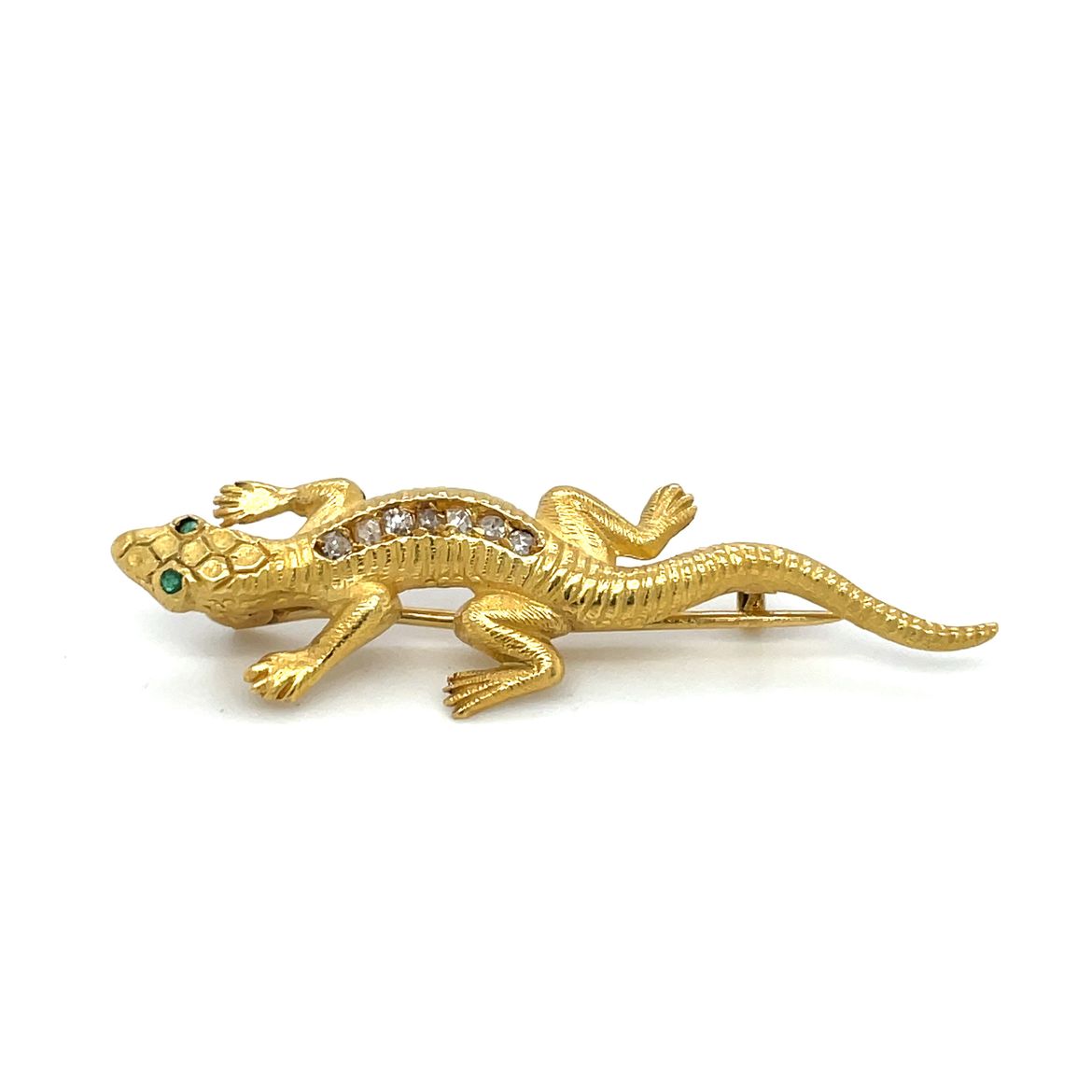 18ct Yellow Gold Emerald & Diamond Lizard Brooch