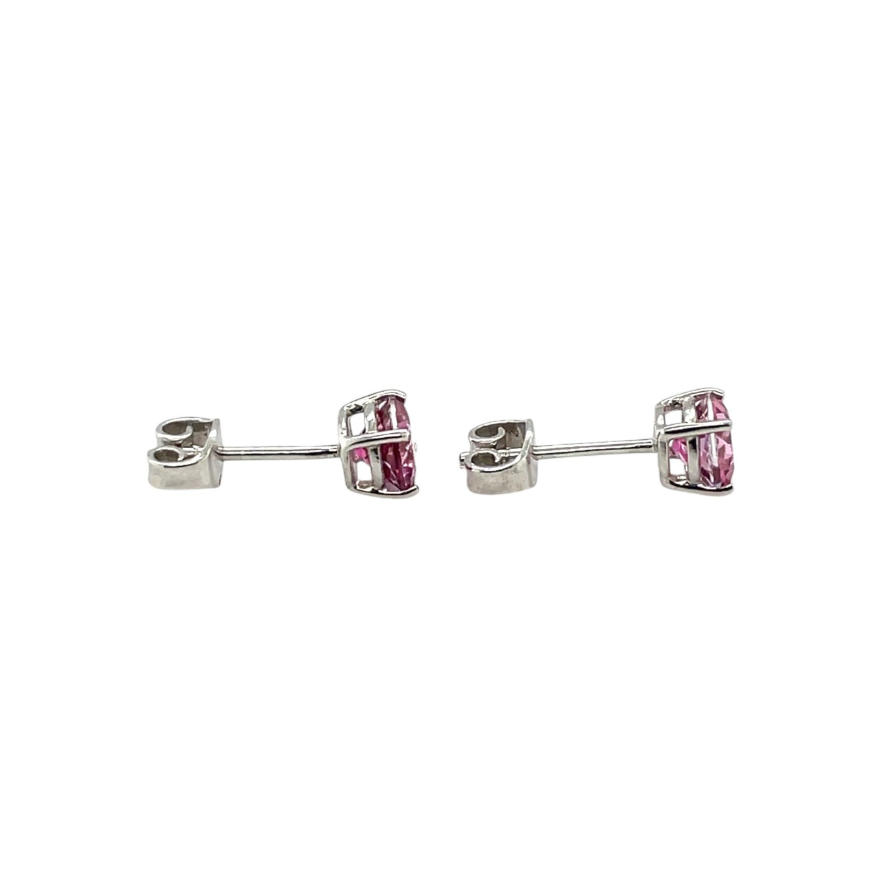 Silver Round Pink Topaz Stud Earrings