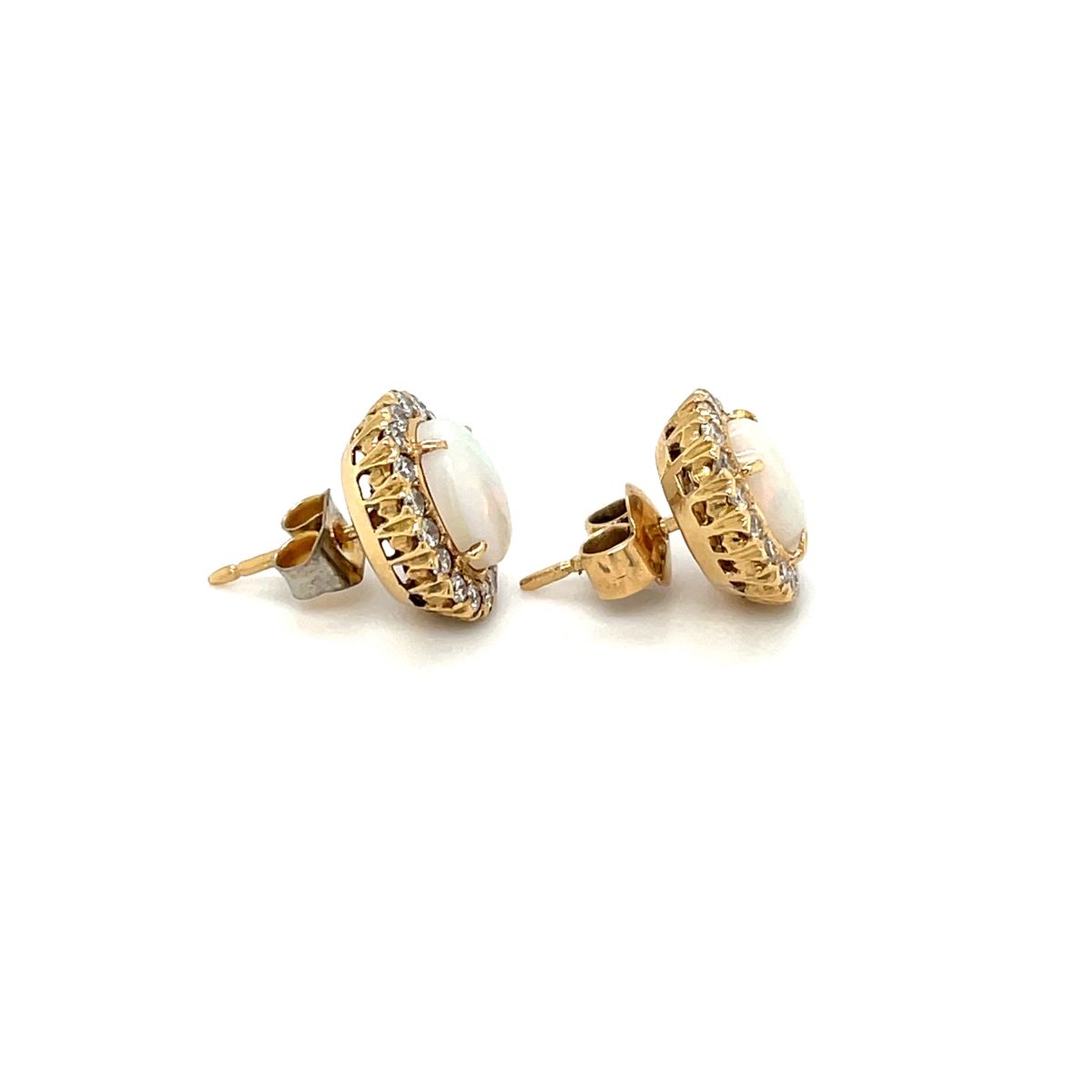 18ct Yellow Gold Opal & Diamond Cluster Stud Earrings