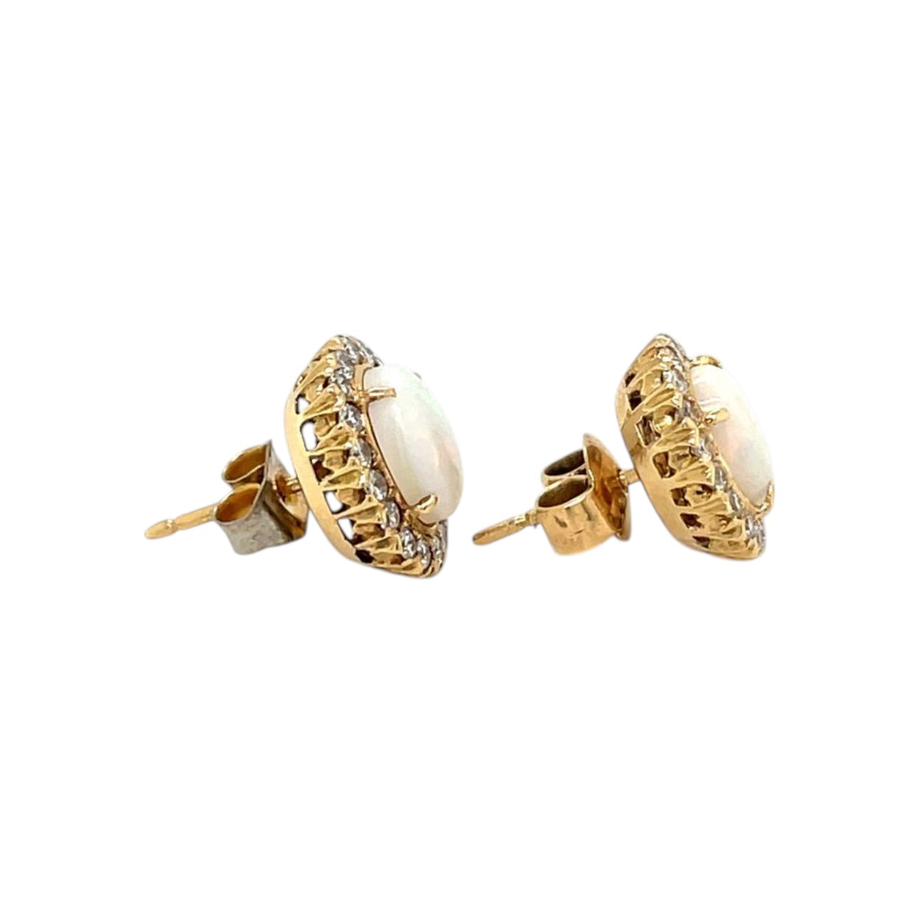 18ct Yellow Gold Opal & Diamond Cluster Stud Earrings