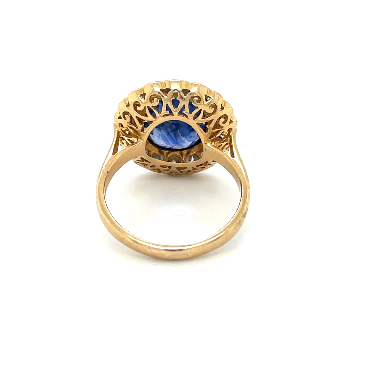 Yellow Gold Large Sapphire & Diamond Rub-over Cluster Ring
