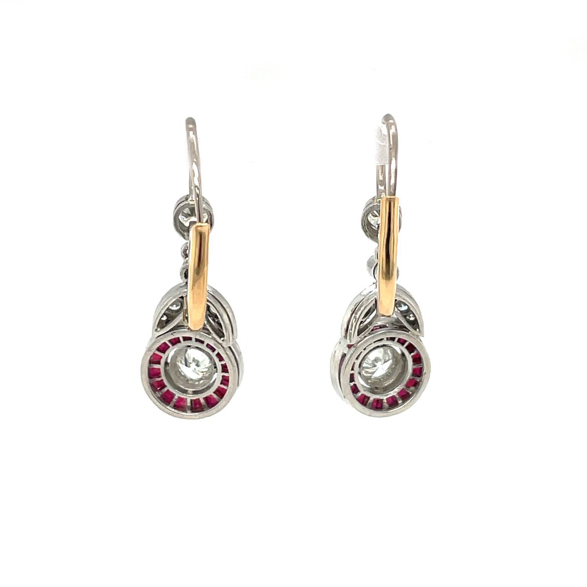18ct Yellow & White Gold Ruby & Diamond Drop Earrings