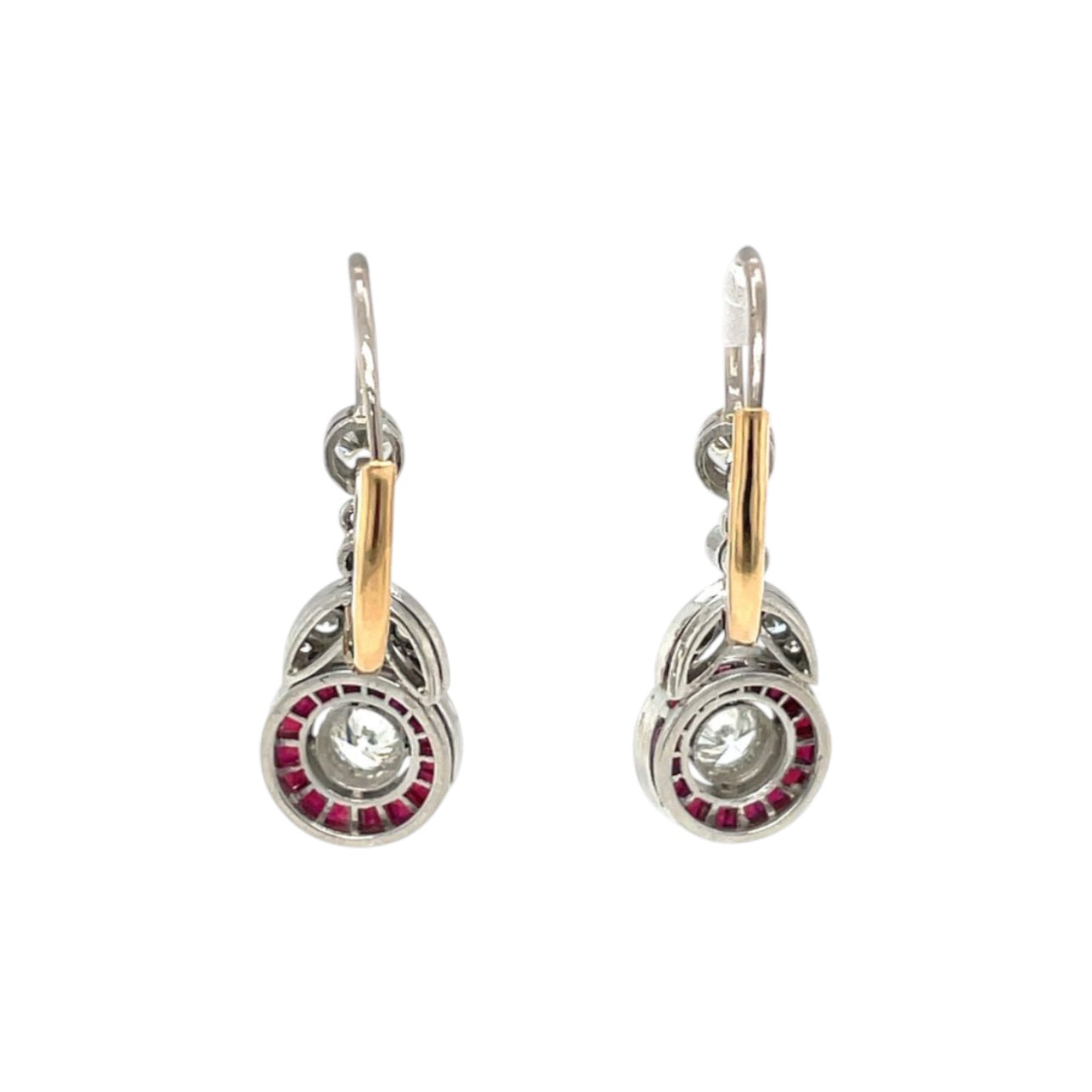 18ct Yellow & White Gold Ruby & Diamond Drop Earrings