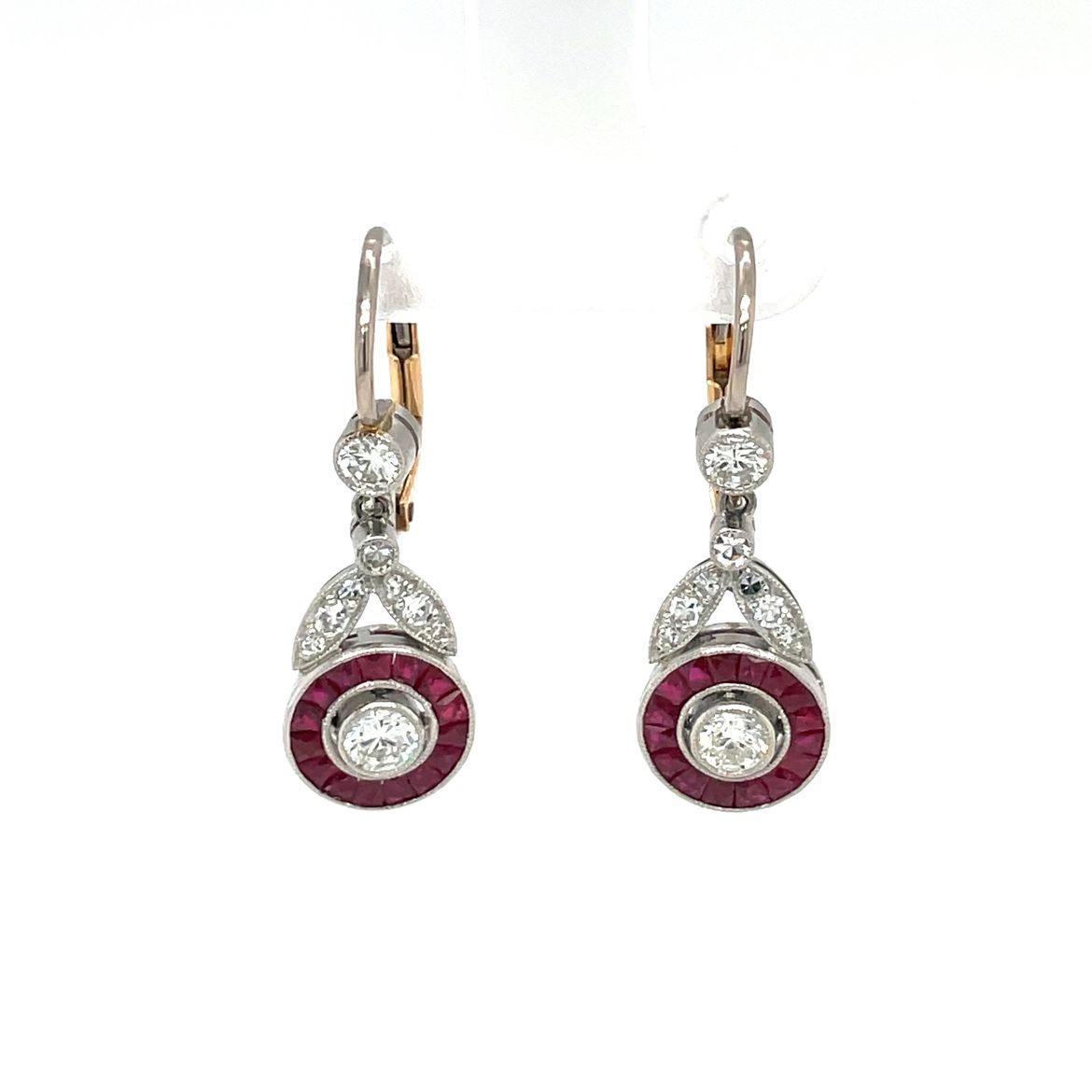 18ct Yellow & White Gold Ruby & Diamond Drop Earrings
