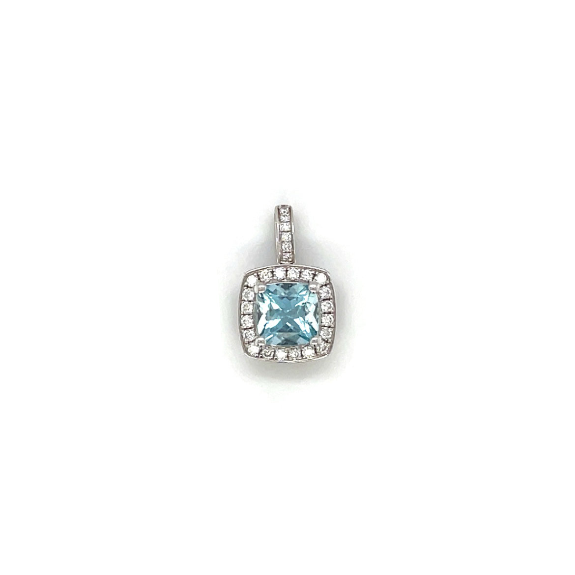 18ct White Gold Aquamarine & Diamond Cluster Pendant