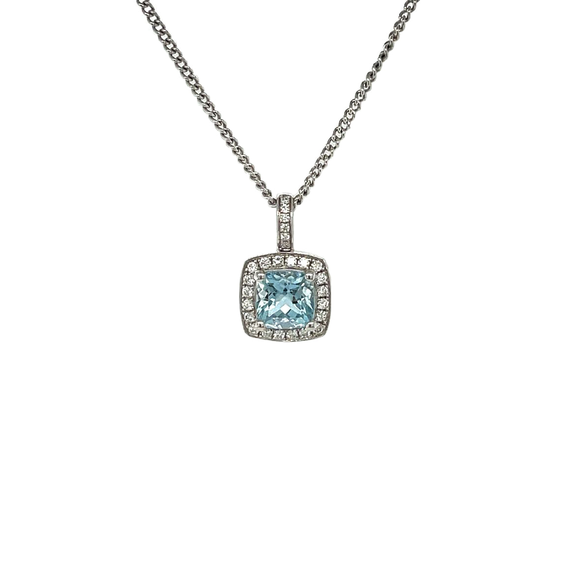 18ct White Gold Aquamarine & Diamond Cluster Pendant