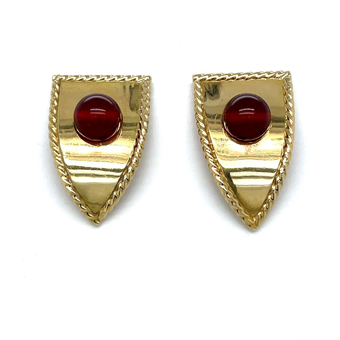 18ct Yellow Gold & Carnelian Shield Earrings