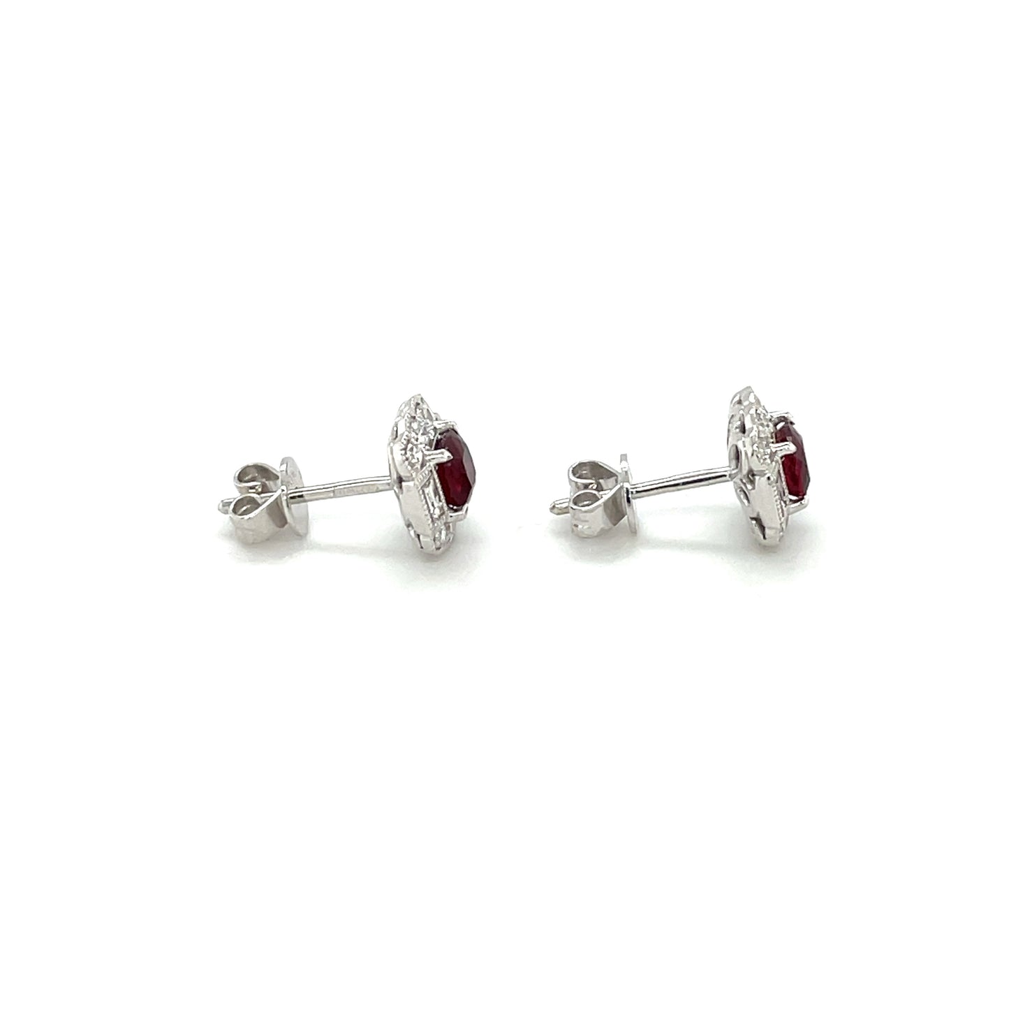 18ct White Gold Ruby & Diamond Unique Cluster Stud Earrings