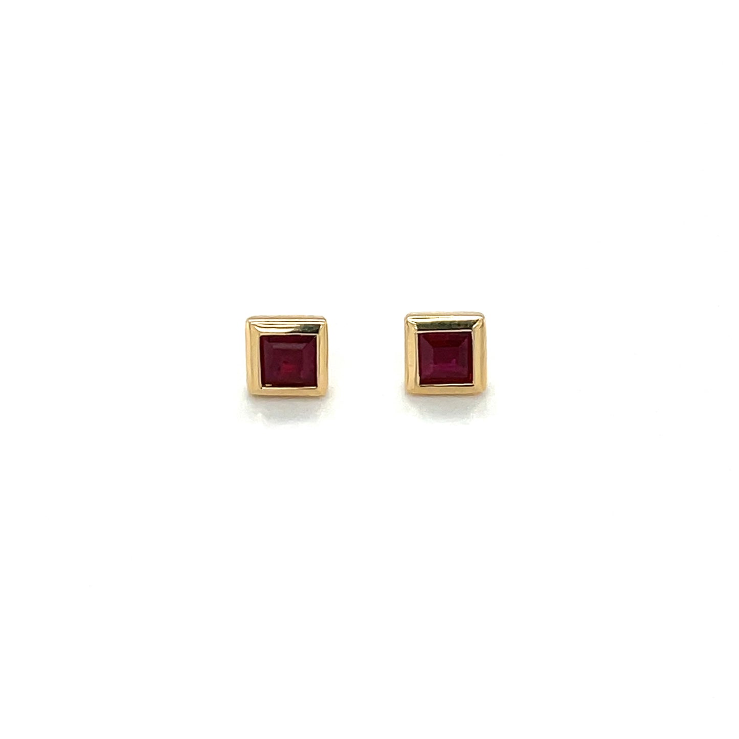 18ct Yellow Gold Square Ruby Stud Earrings