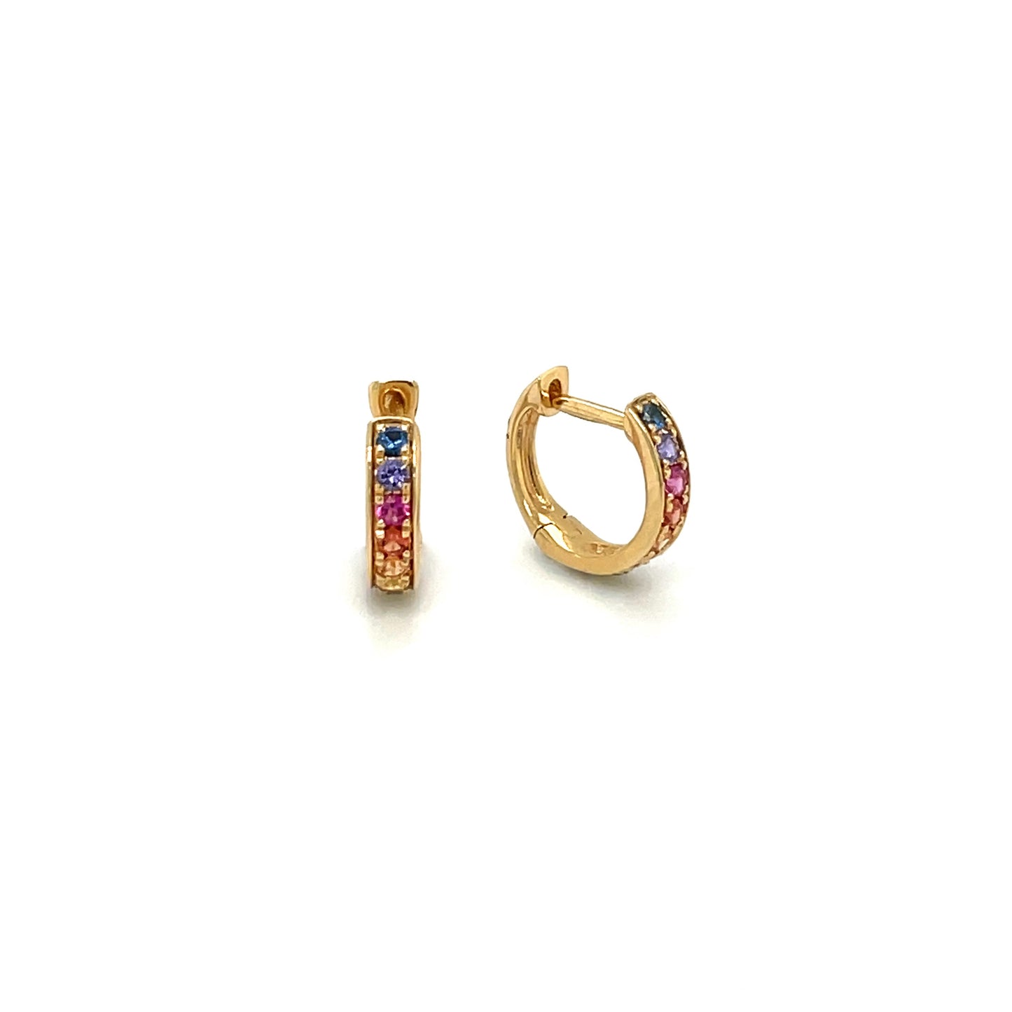 18ct Yellow Gold Rainbow Sapphire Hinged Hoop Earrings
