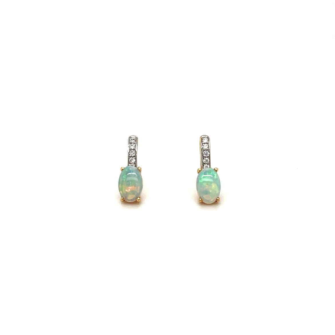 18ct Yellow & White Gold Diamond & Opal Earrings