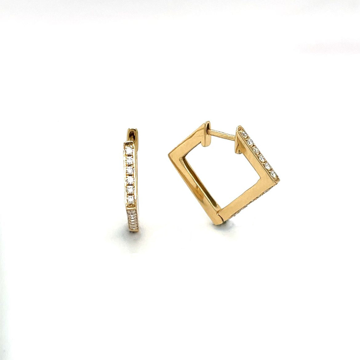 18ct Yellow Gold Square Diamond-Set Hoop Earrings