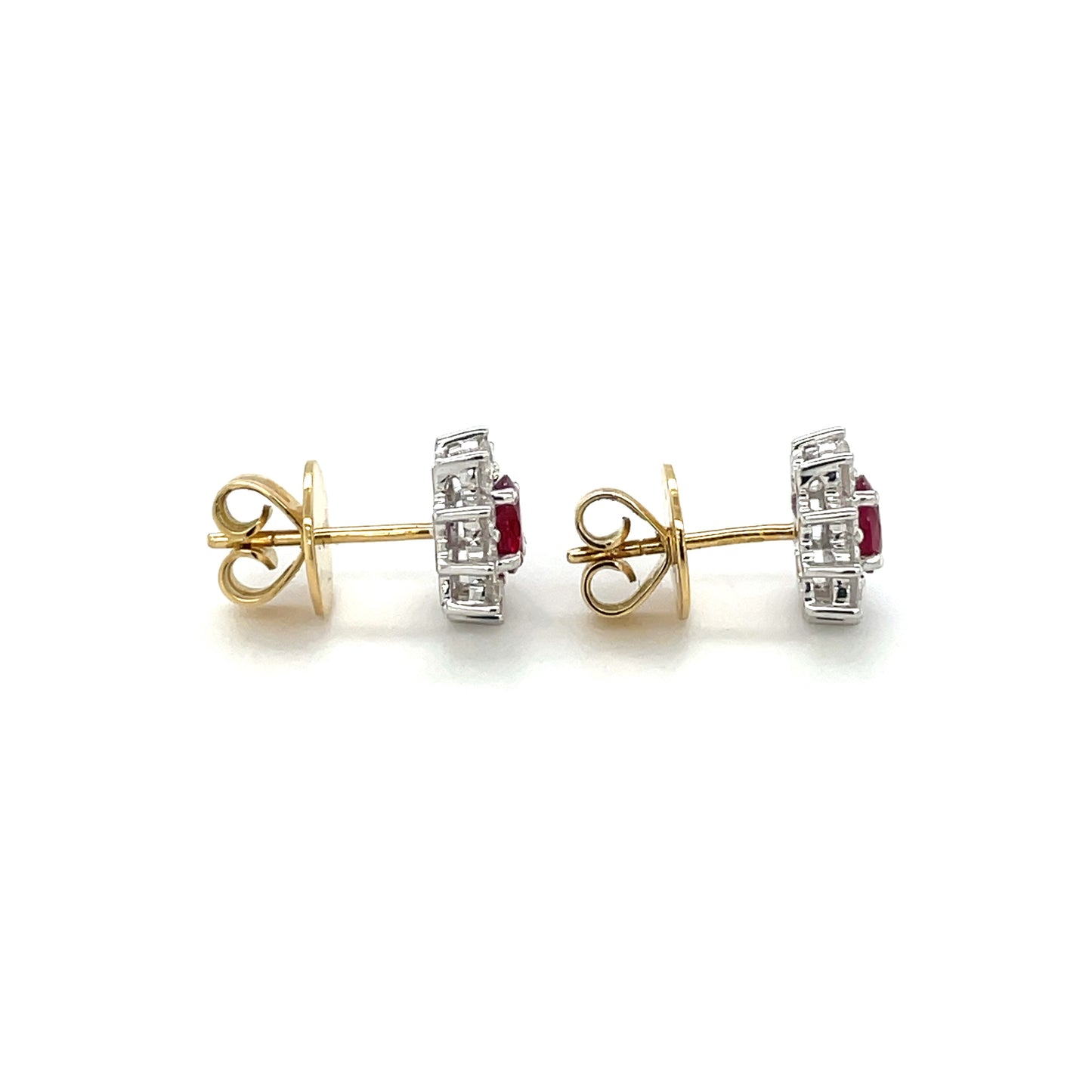 18ct Yellow & White Gold Ruby & Diamond Cluster Stud Earrings