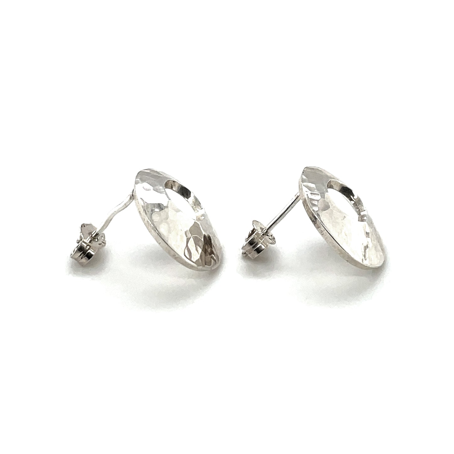 Silver Circle Hammered Stud Earrings