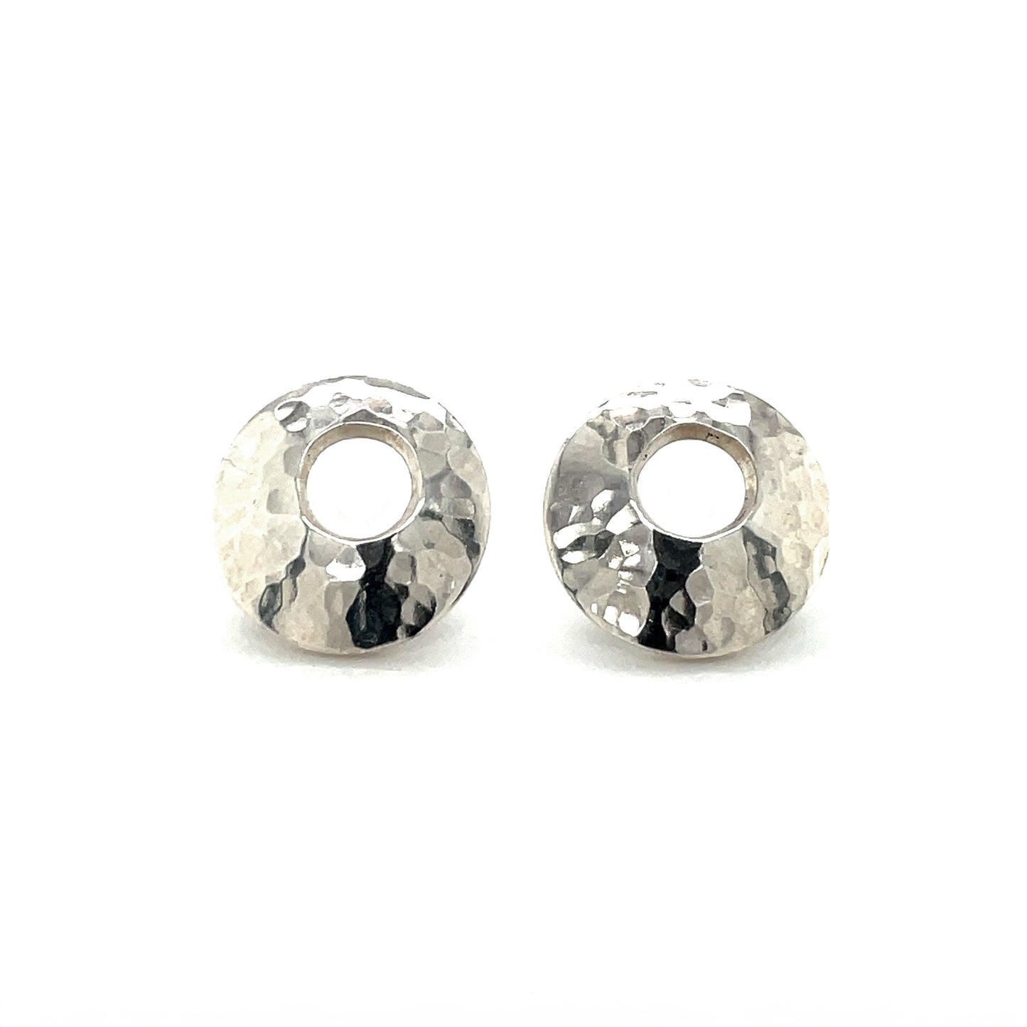Silver Circle Hammered Stud Earrings