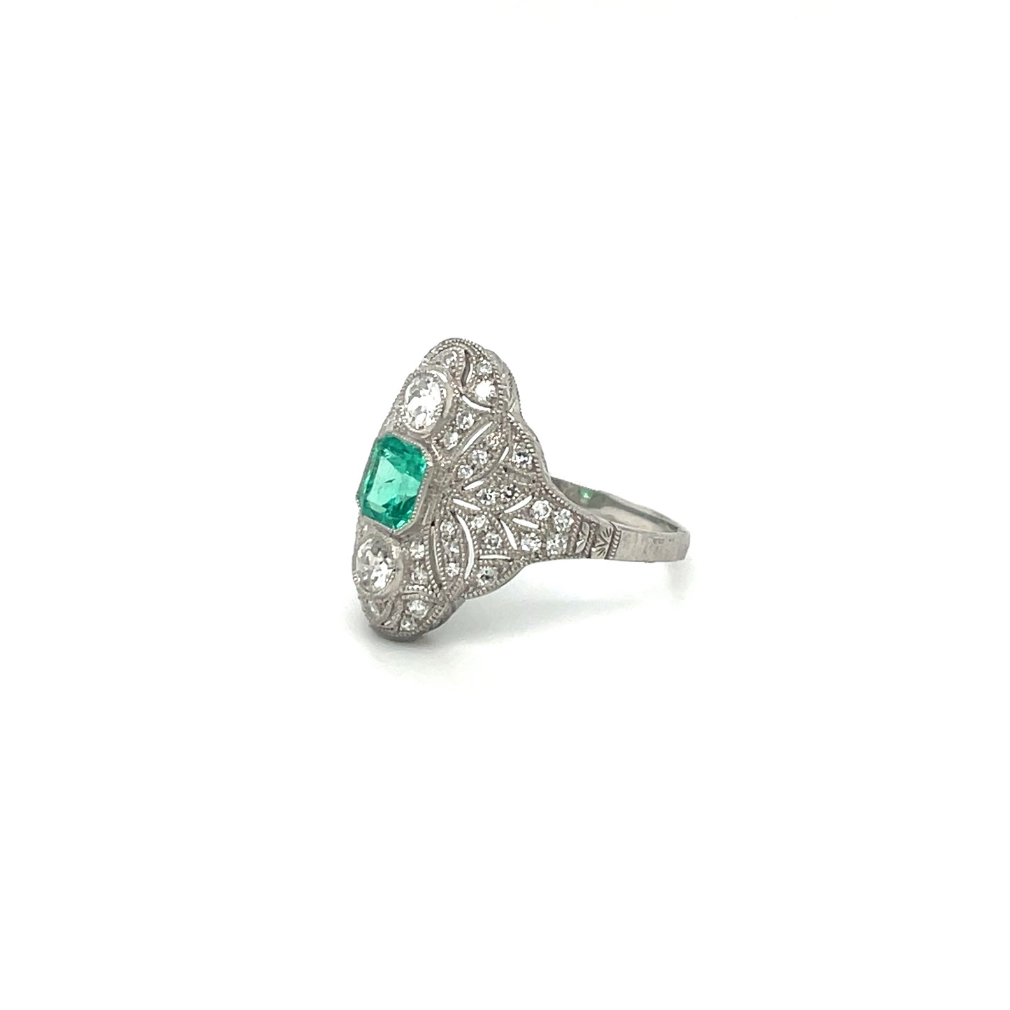 Emerald & Diamond Art Deco Style Ring