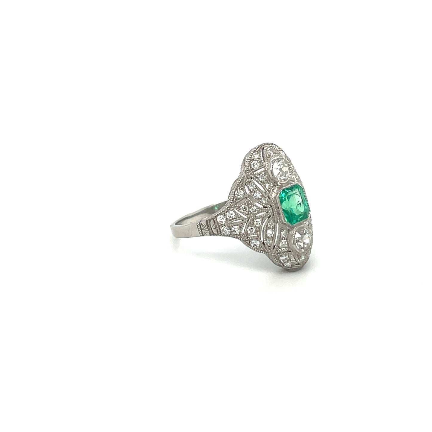 Emerald & Diamond Art Deco Style Ring