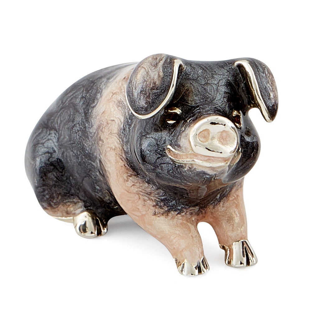 Saturno Silver and Enamel Saddleback Pig Large