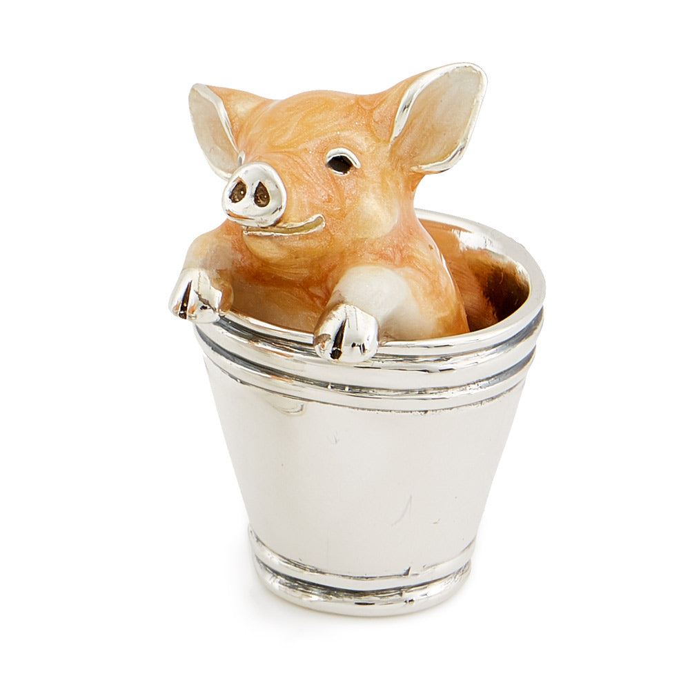 Saturno Silver & Enamel Pig In A Bucket