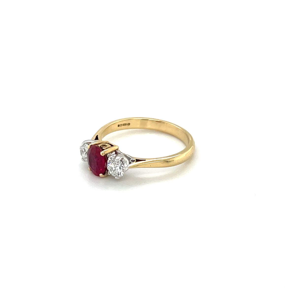 18ct Yellow Gold Ruby & Diamond Three-Stone Ring