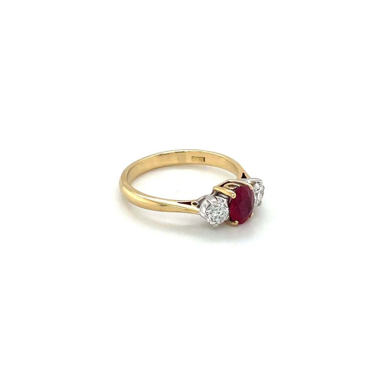 18ct Yellow Gold Ruby & Diamond Three-Stone Ring