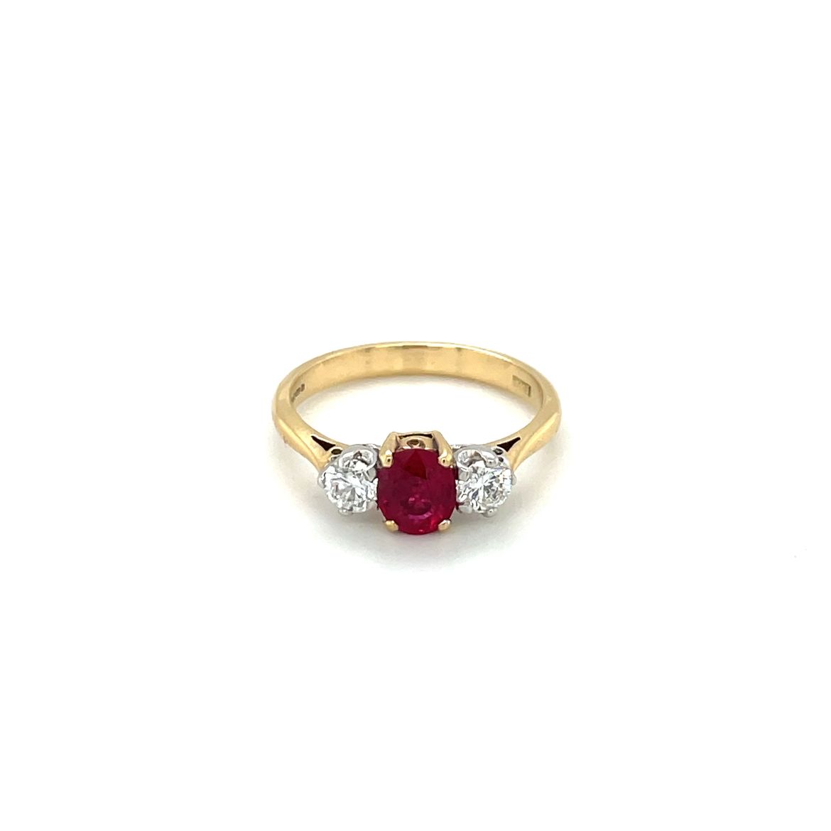 18ct Yellow Gold Ruby & Diamond Three-Stone Ring