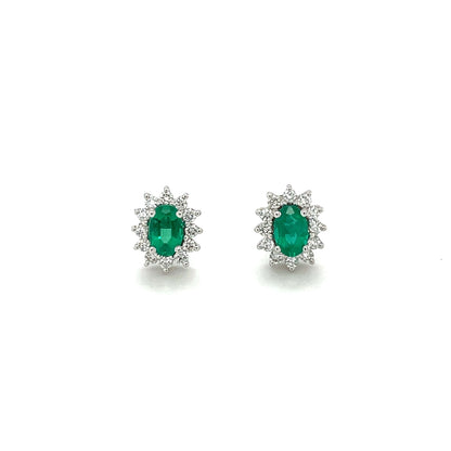 18ct Yellow & White Gold Emerald & Diamond Cluster Stud Earrings