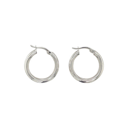9ct White Gold Ribbed Hoop Earrings