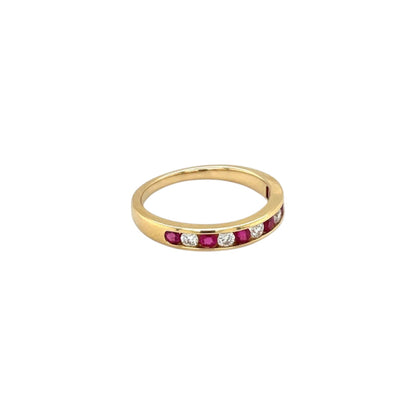 18ct Yellow Gold Ruby & Diamond Half-Set Eternity Ring (M)