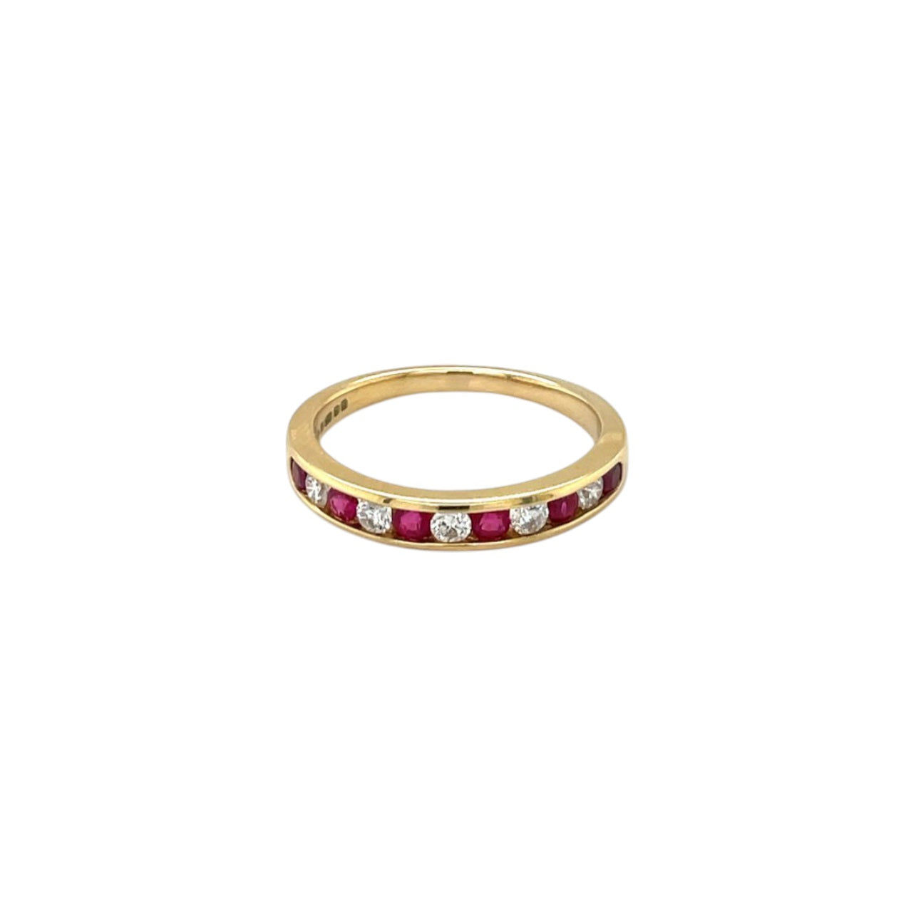 18ct Yellow Gold Ruby & Diamond Half-Set Eternity Ring (M)