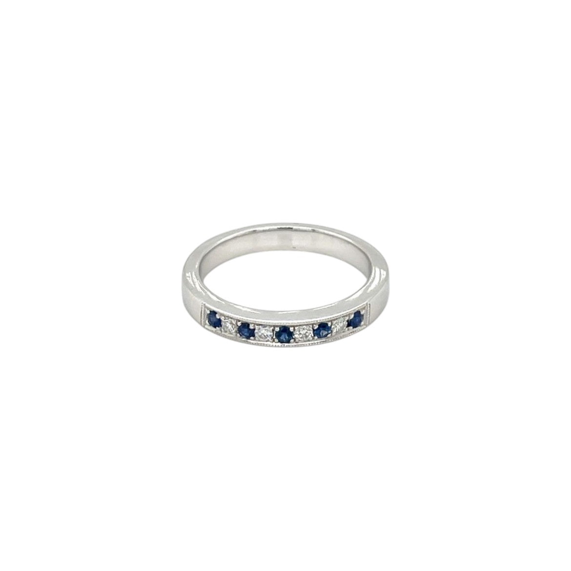 18ct White Gold Sapphire & Diamond Milgrain-Set Eternity Ring (L1/2)