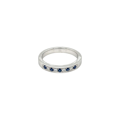 18ct White Gold Sapphire & Diamond Milgrain-Set Eternity Ring (L1/2)