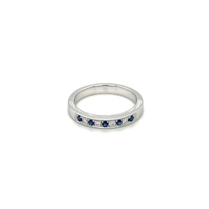 18ct White Gold Sapphire & Diamond Milgrain-Set Eternity Ring