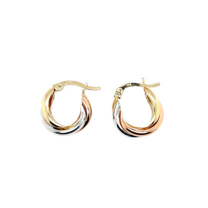 9ct Yellow, White & Rose Gold Russian Wedding Hoop Earring