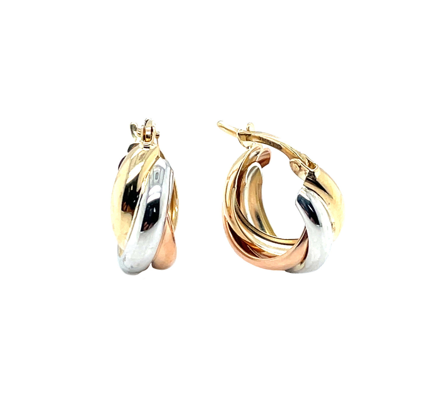 9ct Yellow, White & Rose Gold Russian Wedding Hoop Earring