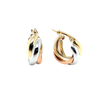9ct Yellow, White & Rose Gold Russian Wedding Hoop Earring
